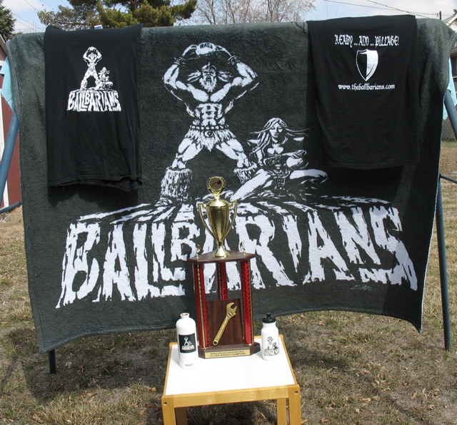 Ballbarians water bottles with WASA Dodgeball Golden Wrench Trophy